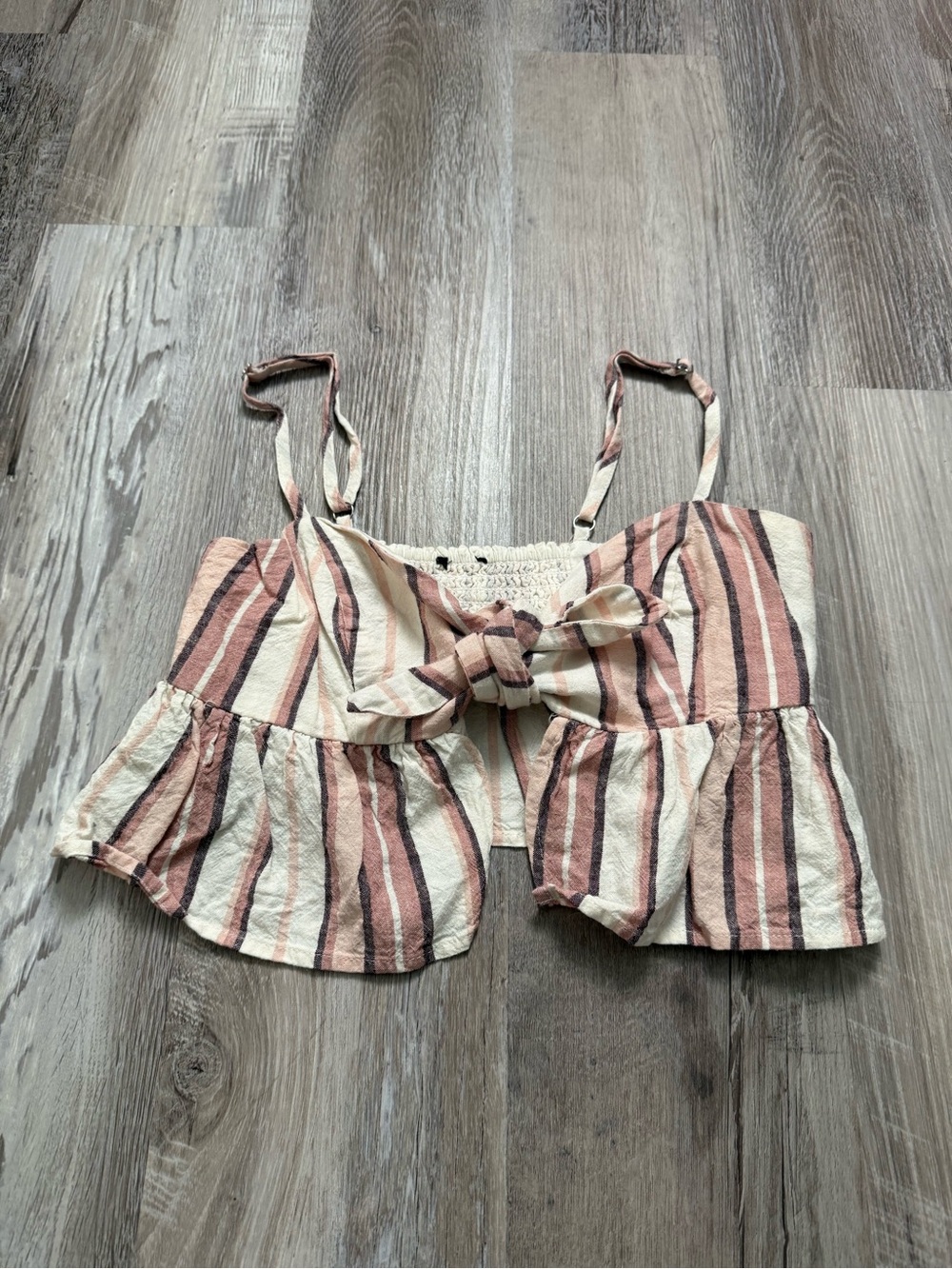 Striped Tie-Front Peplum Cami Top - Pink/Cream